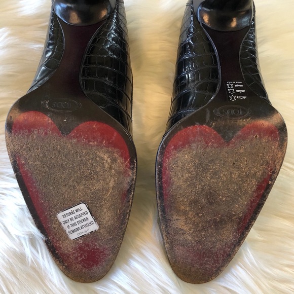 TOD’S Black Leather Croco Embossed Heels 40 - Picture 13 of 16